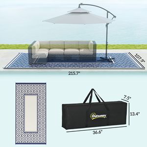 Tappeto da Esterno Intrecciato in PP PVC 18FT X 9FT con Bordo a Zucca Blu e Bianco e Borsa per il Trasporto - Product Image 3