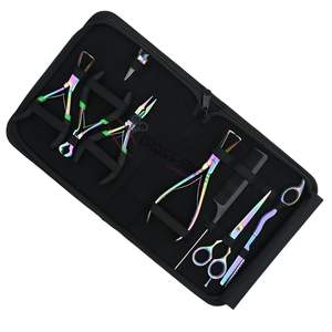Kit de pinces professionnelles pour extensions capillaires à revêtement arc-en-ciel, pour micro-anneaux et nano-anneaux, avec peigne à doigts et coupe-peigne - Product Image 1
