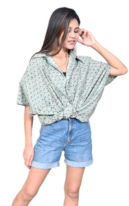Blusa Holgada con Estampado Floral para Mujer, Cuello Camisero, Manga Corta, 100% Algodón Tejido, Camisa para Primavera, Otoño y Verano - Product Image 6