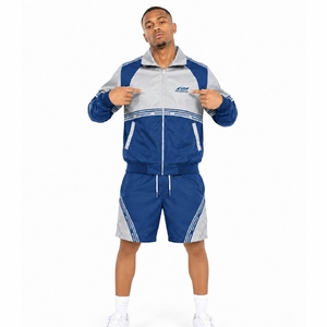 Design Your Own Custom Men's Sporty Satin Tracksuit Set Color Blocking Windbreaker Jacket Shorts Breathable Polyester Spring - Product Image 4