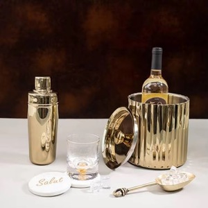 Cubo de Hielo de Acero Inoxidable Dorado con Tapa y Pinzas, Enfriador de Bebidas Redondo de Lujo - Product Image 2