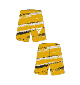 Short de bain pour homme à rayures jaunes, imprimé par sublimation, séchage rapide, taille élastique, décontracté, longueur courte, tissu tricoté - Product Image 1