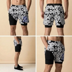 Shorts de sport pour hommes en toile tricotée avec cordon de serrage, impression numérique écologique, vêtements de sport pour hommes - Product Image 2