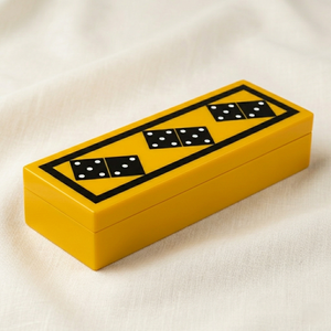 Handcrafted Yellow Domino Game Storage Box with Stylish Black Domino Pattern, Decorative Domino <b>Holder</b> for Home Game and <b>Table</b> - Product Image 1