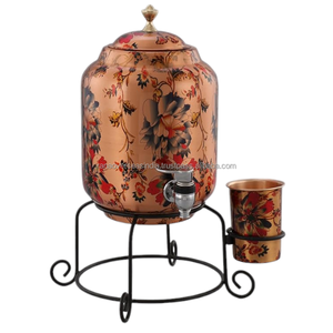 Tanque de almacenamiento de agua de cobre con diseño Floral impreso de alta calidad con soporte de hierro de vidrio y metal tamaño y forma personalizados olla de agua - Product Image 2