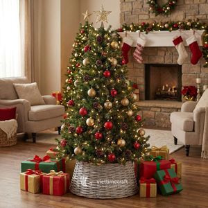Wicker <b>Christmas</b> <b>Tree</b> Skirt Collar, Luxury Rustic Gray Wicker <b>Tree</b> <b>Base</b> Cover <b>for</b> <b>Christmas</b> Holiday and Home Decor - Product Image 3