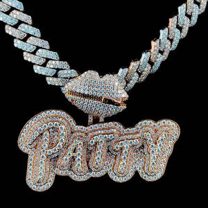 Pendentif Lettre Moissanite Entièrement Sertie, Chaîne Maille Cubaine, Sertissage à Griffes, Plaqué Or 18 carats, Meilleur Collier Style Hip-Hop, Cadeau pour Homme - Product Image 1