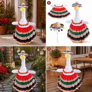 Porch Goose Costume Mexican Fiesta <b>Dress</b> Straw Sombrero Garden Statue Clothes Holiday Party Yard Decor Ornament - Product Image 4