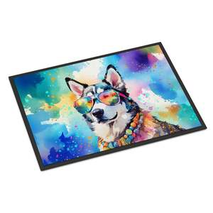 Siberian Husky Hippie Dawg <b>Doormat</b> Non Slip Washable Low Pile 24H X 36W Indoor Outdoor Entryway Rug for Front Door - Product Image 1