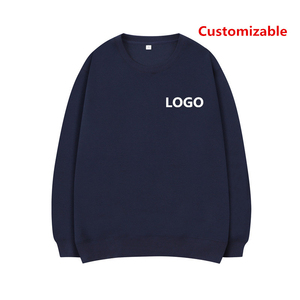 Customizable Men's Navy Blue Cotton Pullover Sweatshirt O-Neck Regular Fit Heat Transfer Printing Front Logo Casual Autumn Wear - Product Image 1