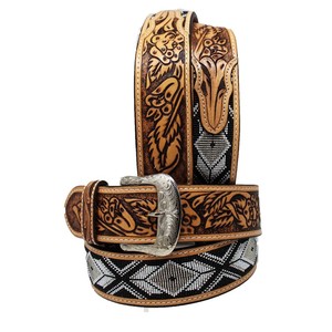 Cinturón Western de Cuero Genuino Personalizado, Hecho a Mano con Diseño Floral y Adornos de Cuentas, para Hombre y Mujer, Venta al Por Mayor - Product Image 3