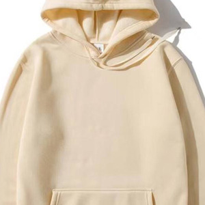 Sweat-shirt à capuche zippé beige uni pour homme, décontracté, à manches longues, avec poche kangourou, 100% coton, streetwear - Product Image 3