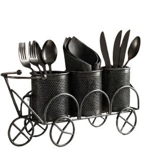 Organizador de Cubiertos Industrial de Metal Negro con Ruedas para 3 Tazas, Soporte para Cubiertos para Cocina - Product Image 2