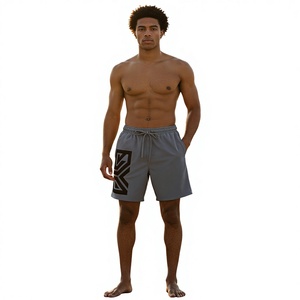 Men's Solid Gray Polyester Canvas Board Shorts with Front Drawstring <b>Elastic</b> Waist Quick Dry Casual Style - Product Image 6