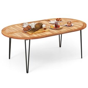 79 Inch Acacia Wood Tabletop Patio Dining <b>Table</b> with Umbrella Hole for 8 People - Product Image 4