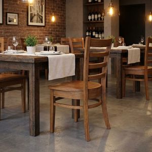 Silla Tradicional de Madera de Caucho con Respaldo de Escalera y Acabado en Roble, Silla de Comedor de Madera para Restaurante, Hotel y Muebles OEM - Product Image 2