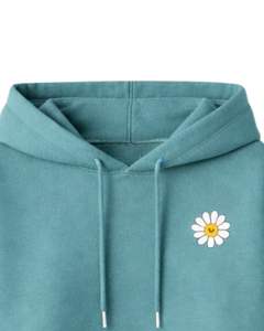 ชุดเซ็ตเสื้อครอปฮู้ดดี้สีเขียวอมฟ้าพร้อมกางเกงขาสั้น ปักลายดอกเดซี่ ชุดลำลองสองชิ้น ผ้าฝ้ายฟลีซ ชุดลำลองใส่สบาย รับผลิตตามสั่ง ขายส่ง - Product Image 6