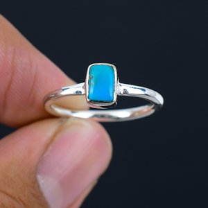 Anillos de Boda Solitarios Vintage de Plata de Ley 925 Maciza con Diseño Fino y Gema de Turquesa Natural en Forma Rectangular con Engaste de Bisel - Product Image 2