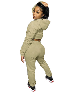 Women Solid Long <b>Sequined</b> Badge Printed Olive Green Hooded Crop Sweatshirt Set Full Sleeve Fleece Casual Jogger <b>Pants</b> Summer - Product Image 2