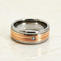 Bague en carbure de tungstène avec incrustation rainurée en or rose et pierre en zircone, alliance de mariage biseautée de 8 mm pour homme, bijoux modernes en gros