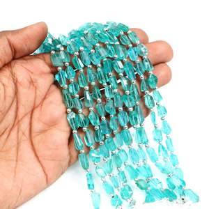 Perles d'apatite bleu ciel facettées en forme de pépites 5x7mm 6x8mm, perles d'apatite naturelle, perles de pierres précieuses pour la fabrication de bijoux, brin de 8 pouces en vrac - Product Image 2