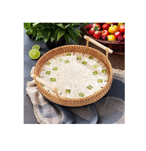 Plateau en rotin MOP (nacre) personnalisable avec logo et taille, pour salon, hôtel, stockage et service alimentaire. - Product Image 4