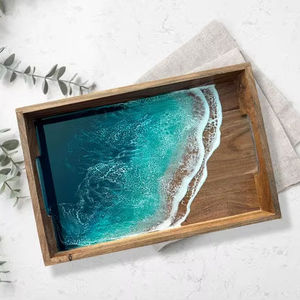 Plateau carré en bois et résine de qualité supérieure, dessous de verre en résine au design élégant, organisateur de cuisine, plateau en bois et résine - Product Image 1