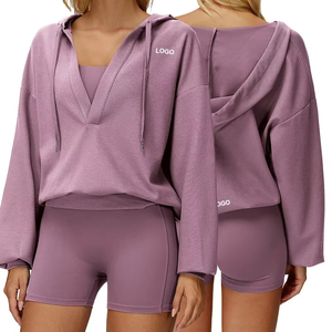 Sweat-shirt à capuche oversize pour femme, col en V profond, ultra doux, très extensible, pull décontracté athleisure - Product Image 2