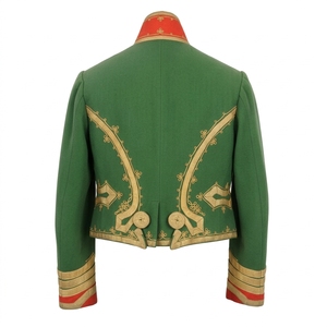 <b>Men's</b> Green Woolen Hussar <b>Jacket</b> With Gold Embroidery Stand Collar Double Breasted Formal Winter Coat <b>Short</b> Length - Product Image 2