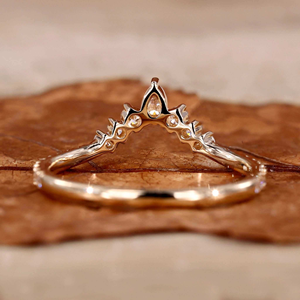 Curved Diamond Wedding Band Crown Chevron Pear Shape V Band Half Eternity <b>Stacking</b> <b>Ring</b> 14K Gold IGI Certified for Anniversary - Product Image 3
