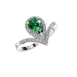 Elegante anillo Halo de oro blanco y plata de ley con piedras preciosas en forma de pera Esmeralda natural y detalles de diamantes para ocasiones de fiesta - Product Image 3