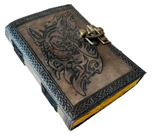 Celtic Magical Wolf Face Notebook Journal Gift Vintage Handmade Large Embossed Leather Journal Traveler Diary Custom Sketchbook