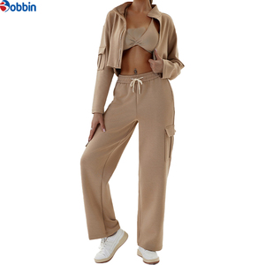 Conjunto Deportivo Gris para Mujer de BOBBIN INDUSTRIES, Manga Larga, Cuello Alto, Corte Holgado Informal, Color Sólido, con Bolsillos Laterales y Cintura Elástica - Product Image 4