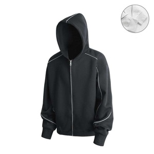 Sudadera con Capucha Techwear Cyberpunk con Logotipo Personalizado, Ribete Reflectante, Sudadera con Cierre y Rayas para Hombre, Estilo Urbano - Product Image 1