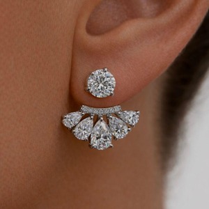 Moissanite Pear Shape Ear Jacket Front <b>Back</b> Moissanite Diamond Stud <b>Earrings</b> 925 Sterling <b>Silver</b> Wedding Jewelry - Product Image 2
