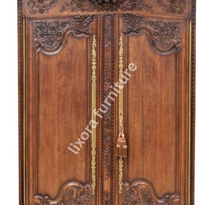 Luxury Handcrafted Solid Wood 2 Door <b>Wardrobe</b> Ornate French Country Carving Antique Oak Armoire - Product Image 3