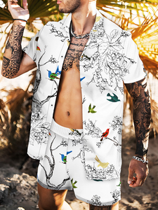 New Men's <b>Mandarin</b> <b>Collar</b> Short Sleeve <b>Shirt</b> Suit 3D Digital Print Beach Shorts Quick Dry 2 Piece Sets - Product Image 3