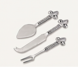 Juego de cuchillos para queso de acero inoxidable con mangos Fleur de Lis, herramientas duraderas de metal para queso, para uso en la cocina y en la mesa. - Product Image 1