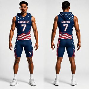 Uniforme Gráfico de Estrella de Fútbol 7v7, Jersey Azul Sublimado sin Mangas con Capucha, Pantalones Cortos Transpirables para Equipo, Conjunto de Alto Rendimiento - Product Image 2