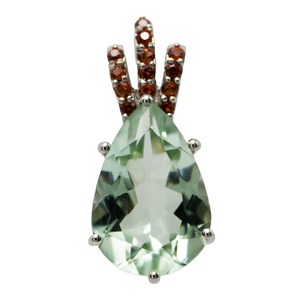 Colgante de Plata de Ley 925 de Primera Calidad, Chapado en Rodio, con Gema en Forma de Lágrima Verde Menta y Anilla Decorativa de Piedra Marrón - Product Image 2