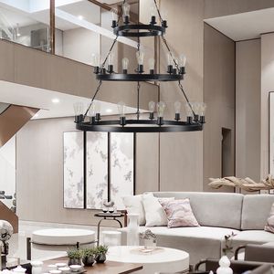 Lampadario a sospensione a 3 strati in stile industriale retrò da 45 pollici, modello 27 luci nere stile rustico - Product Image 2
