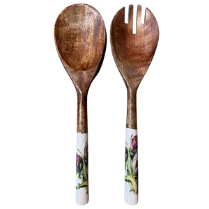 Home Kitchen Wood Salad Server Spoon With Enamel Printed Crafts <b>Dining</b> Tabletop Decor Wood Cooking Spoon - Product Image 3