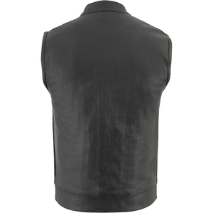 Gilet de motard en cuir véritable pour homme, col montant, fermeture éclair, style moto, vêtement d'extérieur avec poches, pour l'automne - Product Image 2