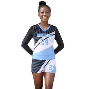 Uniforme de Voleibol para Mujer Breeze, Manga Larga, Cuello en V, Diseño a Rayas de Poliéster que Absorbe la Humedad, Número 24, Prenda Ajustada - Product Image 1