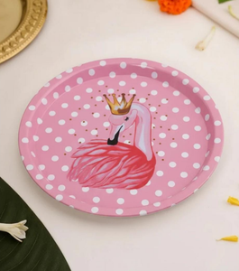 Ensemble de 2 plateaux de service Flamingo Polka, écologiques, durables, non toxiques, en tôle de qualité alimentaire, assiettes roses pour enfants, pour les fêtes - Product Image 5