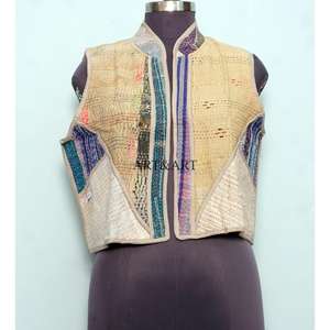 Veste gilet kantha vintage traditionnelle faite à la main, tricotée 100% coton pur, boutonnée, respirante, séchage rapide, automne été, pour femme - Product Image 6
