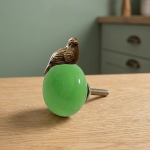 Pomo de Vidrio Verde para Mueble con Soporte para Pájaros de Bronce, Diseño Moderno, Ecológico, Fácil Instalación, Tirador para Cajón de Cocina - Product Image 6
