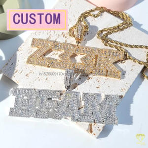 Collier pendentif Hip Hop Lab Grown Diamond  "BFAM" plaqué or blanc avec chaîne en corde, bijoux pour homme - Product Image 6