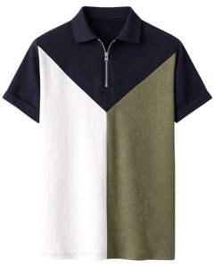 Manufacturer Mens Half Zip <b>Polo</b> <b>Shirt</b> <b>Navy</b> <b>Blue</b> White And Olive Color Block Short Sleeve Casual Knit Top Custom Manufacturer OEM - Product Image 1
