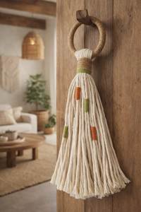 Décoration murale moderne en perles de bois faites à la main, style macramé, perles de bois naturelles, amovible, écologique, pour salon, Diwali - Product Image 5